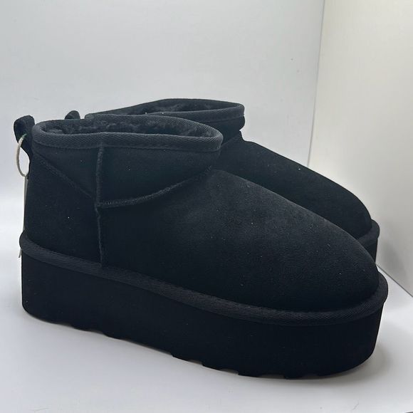 CUSHIONAIRE Women's Genuine Suede pull on platform boot +Memory Foam 7.5 BLACK - Picture 1 of 7